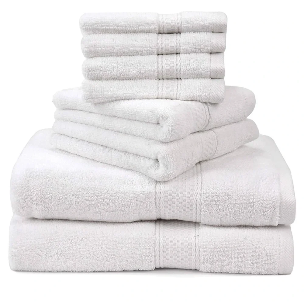 TALVANIA-Luxury Bath Towels 100% Ring Spun Cotton 8pc set White